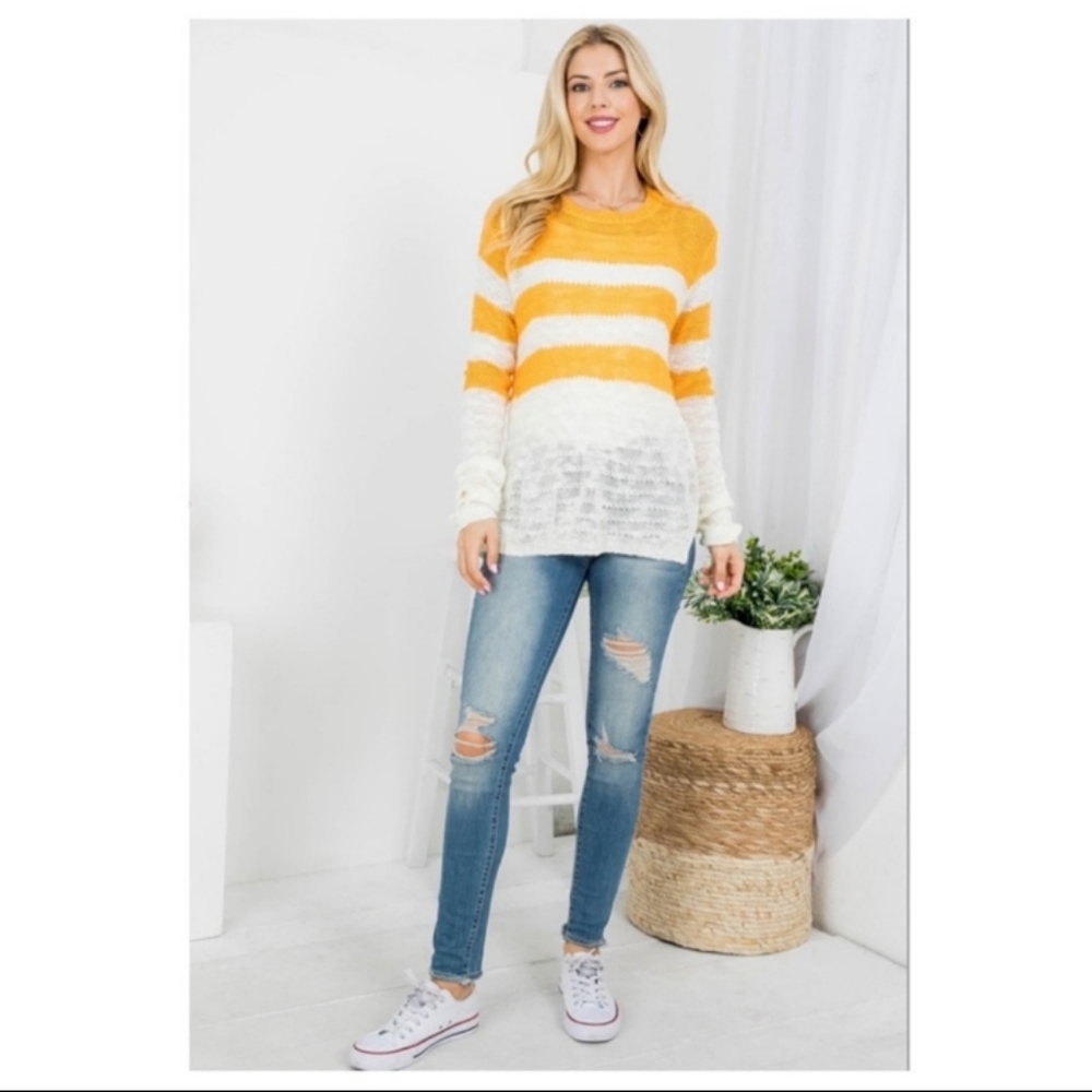 Ivory & Mustard Stripe Sweater Sz Sm